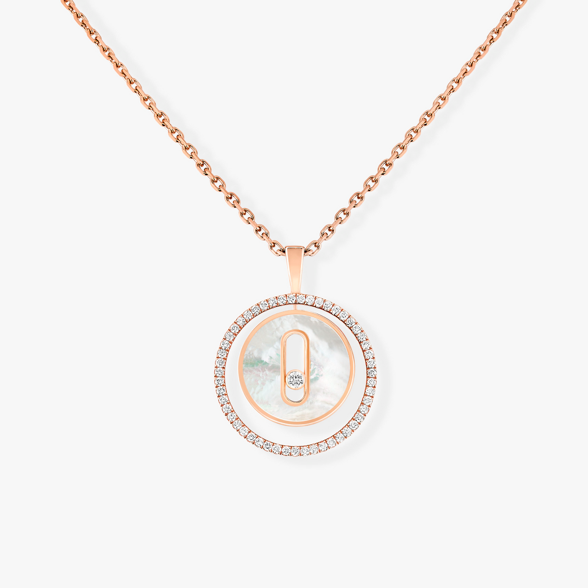 [Resenly Jewelry]LUCKY MOVE 1 DIAMOND WHITE MOTHER OF PEARL PINK GOLD DIAMOND NECKLACE