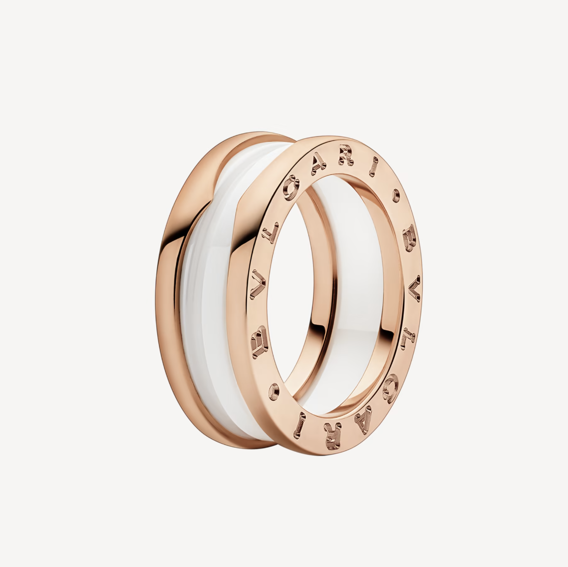 [Resenly Jewelry]ZERO 1 TWO-BAND LOOPS AND WHITE CERAMIC SPIRAL PINK GOLD RING