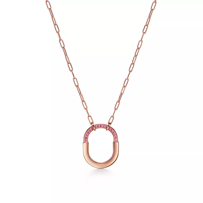 [Resenly Jewelry]LOCK MEDIUM PENDANT PINK DIAMOND PINK GOLD NECKLACE
