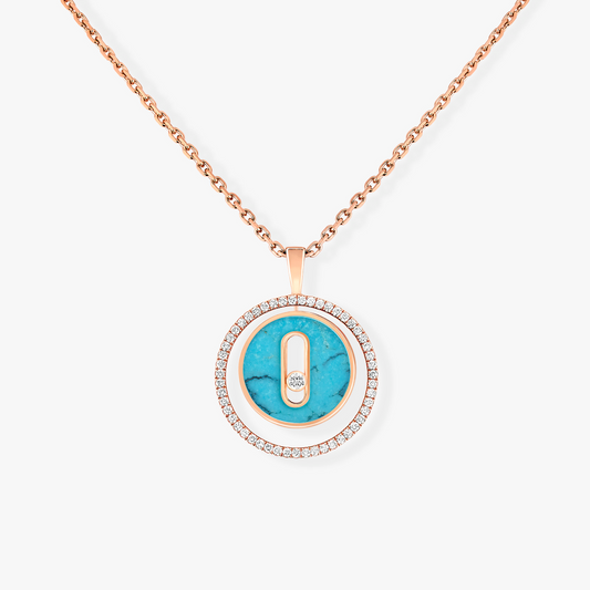 [Resenly Jewelry]LUCKY MOVE 1 DIAMOND TURQUOISE PINK GOLD DIAMOND NECKLACE