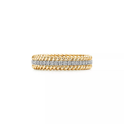 [Resenly Jewelry] ロープ 2連 ゴールド ダイヤモンドリング