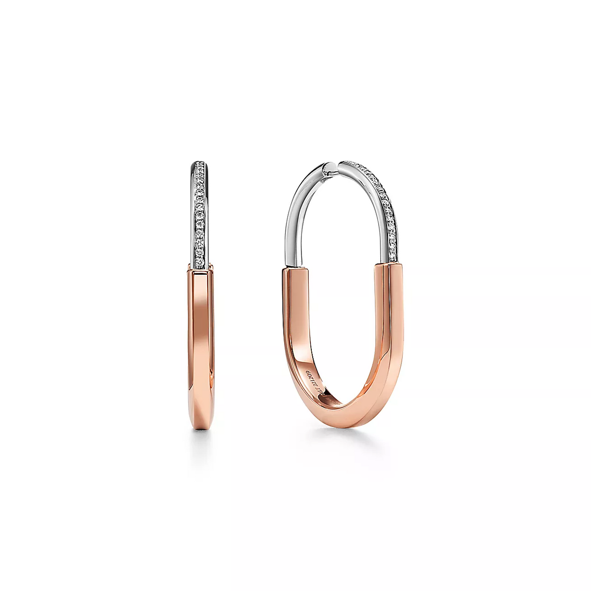 [Resenly Jewelry]LOCK EARRINGS ROSE AND WHITE GOLD DIAMONDS EXTRA LARGE