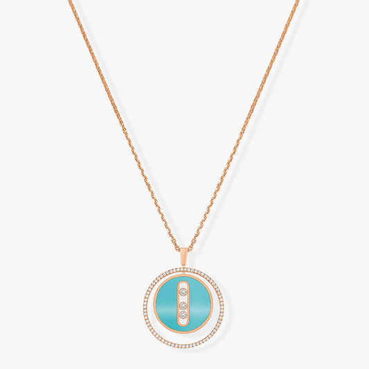 [Resenly Jewelry]LUCKY MOVE 3 DIAMONDS TURQUOISE PINK GOLD DIAMOND NECKLACE