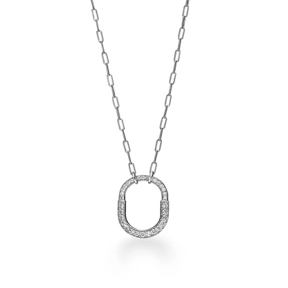 [Resenly Jewelry]LOCK NECKLACE MEDIUM PENDANT SILVER PAVED DIAMONDS