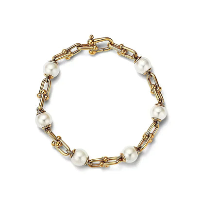 [Resenly Jewelry]LINK BRACELET GOLD WITH FRESHWATER PEARLS