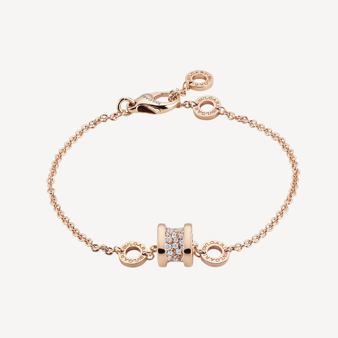 [Resenly Jewelry]ZERO 1 SOFT PINK GOLD WITH PAVED DIAMONDS ON THE SPIRAL BRACELET