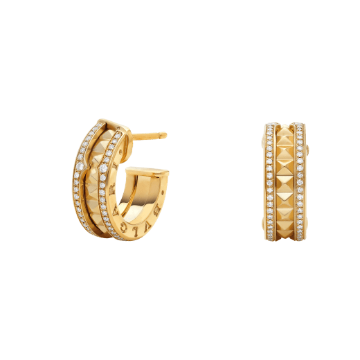 [Resenly Jewelry]ZERO 1 ROCK GOLD EARRINGS WITH STUDDED SPIRAL AND PAVED DIAMONDS
