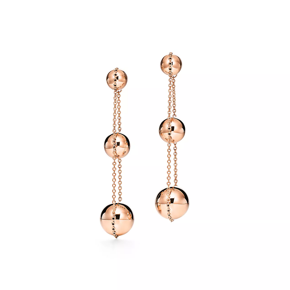 [Resenly Jewelry]TRIPLE DROP PINK GOLD EARRINGS