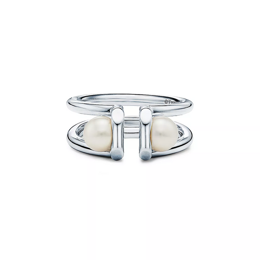 [Resenly Jewelry]DOUBLE PEARL SILVER RING