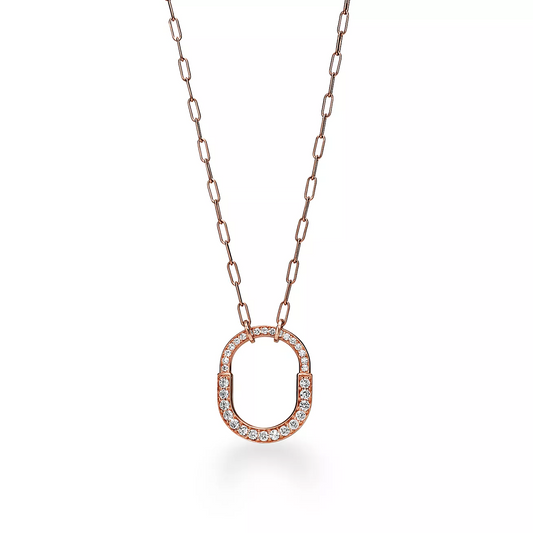 [Resenly Jewelry]LOCK NECKLACE MEDIUM PENDANT PINK GOLD PAVED DIAMONDS