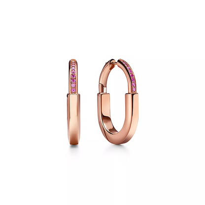 [Resenly Jewelry]LOCK MEDIUM PINK DIAMOND PINK GOLD EARRINGS