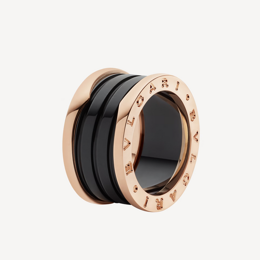 [Resenly Jewelry]ZERO 1 4バンドループ＆ブラックセラミックスパイラル ピンクゴールドリング