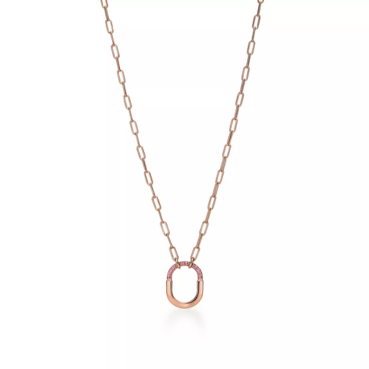 [Resenly Jewelry]LOCK SMALL PENDANT PINK DIAMOND PINK GOLD NECKLACE