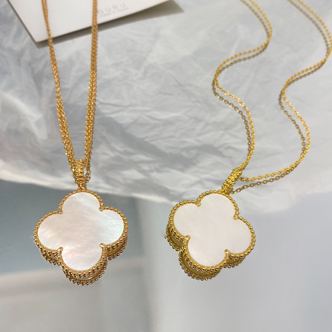 [Resenly Jewelry] クローバー 25MM マザーオブパール ラージペンダントネックレス