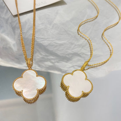 [Resenly Jewelry] クローバー 25MM マザーオブパール ラージペンダントネックレス