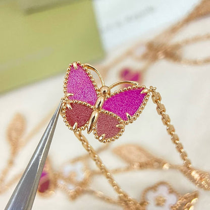 [Resenly Jewelry]ROSE QUARTZ MIXED FLOWER BUTTERFLY SWEATER CHAIN