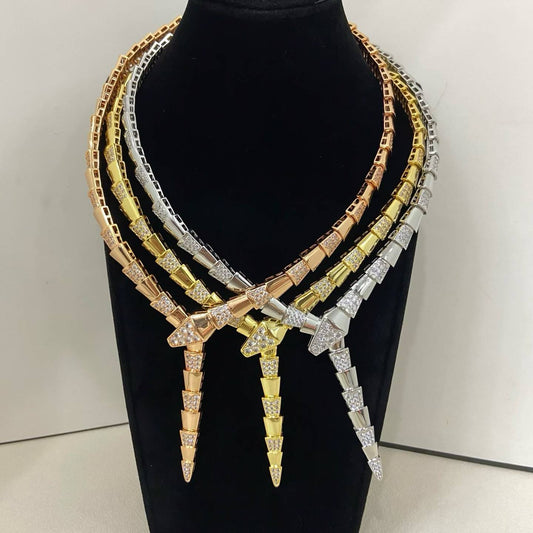 [Resenly Jewelry]NEW WIDE BAND INLAID DIAMOND SNAKE NECKLACE