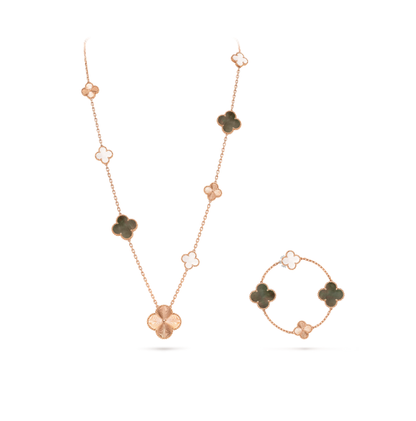 [Resenly Jewelry]DETACHABLE CLOVER 15(11+4) FLOWER SILVER NECKLACE SET