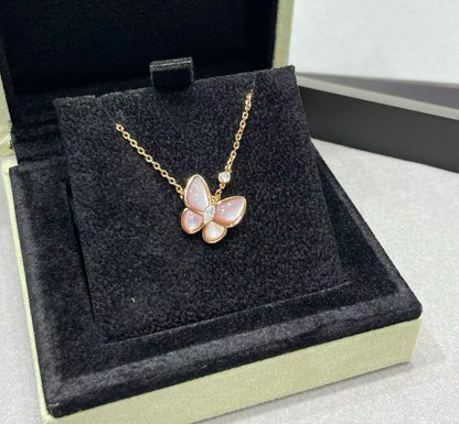 [Resenly Jewelry] バタフライ ピンクマザーオブパール ダイヤモンド ネックレス