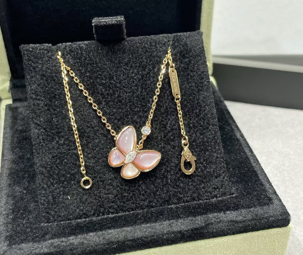 [Resenly Jewelry] バタフライ ピンクマザーオブパール ダイヤモンド ネックレス