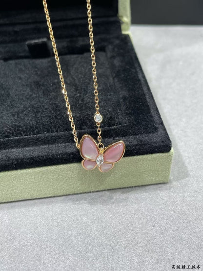 [Resenly Jewelry] バタフライ ピンクマザーオブパール ダイヤモンド ネックレス