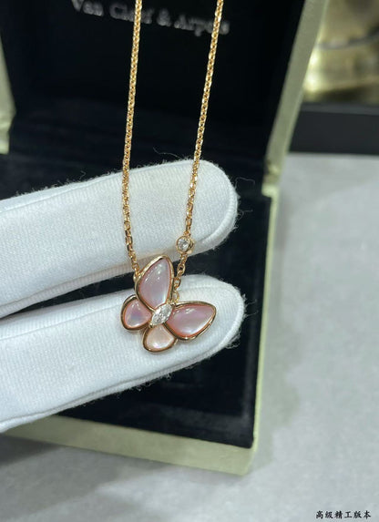 [Resenly Jewelry] バタフライ ピンクマザーオブパール ダイヤモンド ネックレス