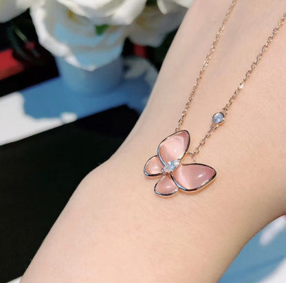 [Resenly Jewelry] バタフライ ピンクマザーオブパール ダイヤモンド ネックレス