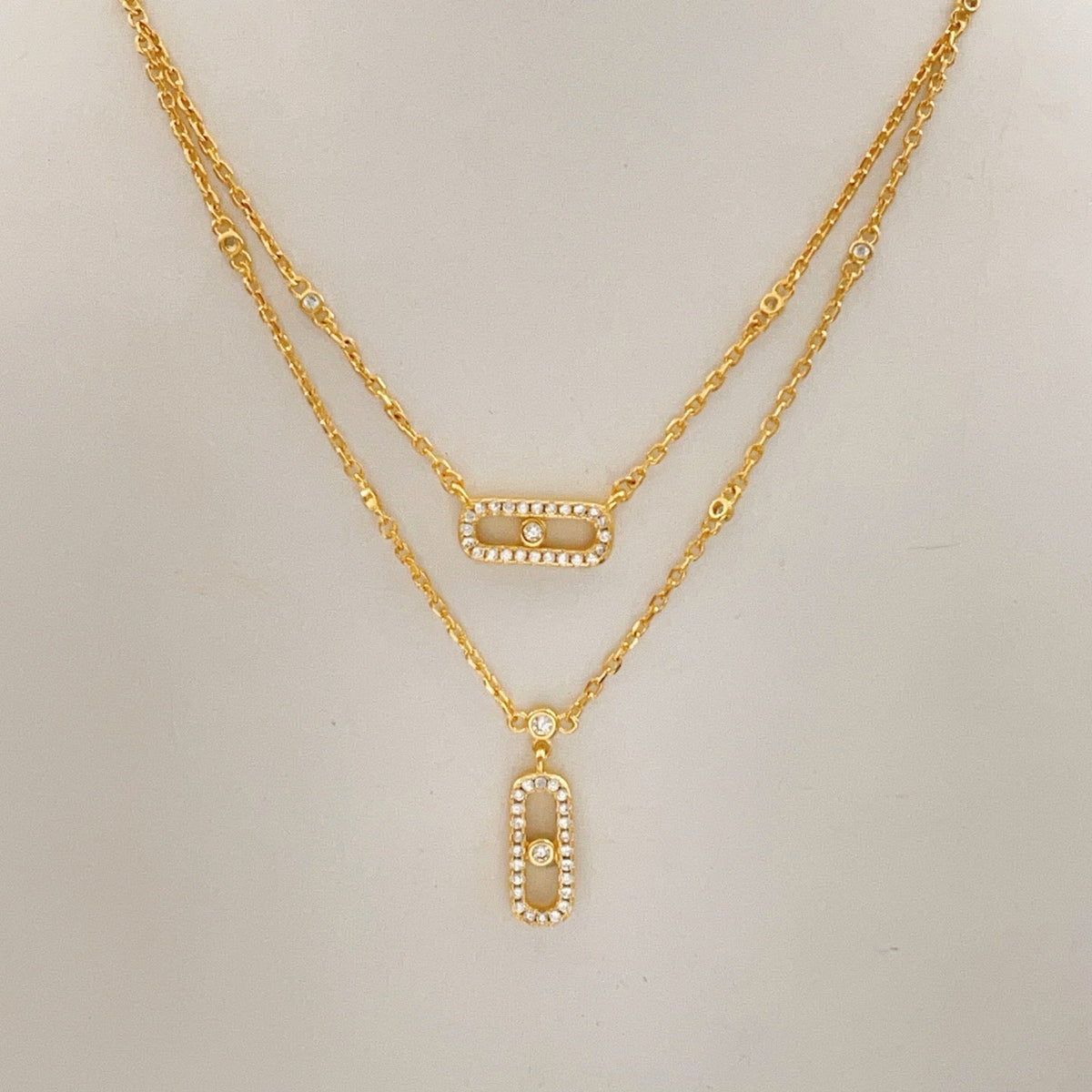 [Resenly Jewelry]MOVE 2 ROW DIAMOND NECKLACE