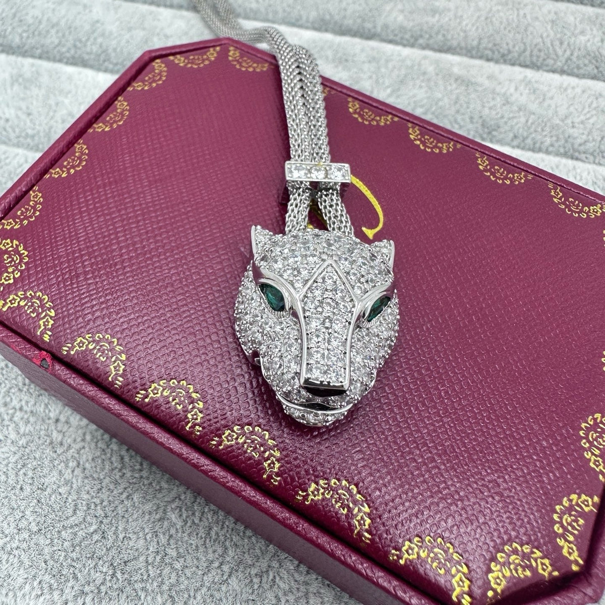 [Resenly Jewelry] フルストーン ビッグレオパードヘッド ネックレス