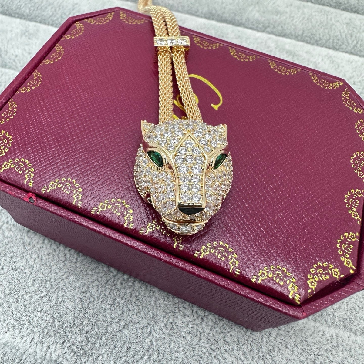 [Resenly Jewelry] フルストーン ビッグレオパードヘッド ネックレス