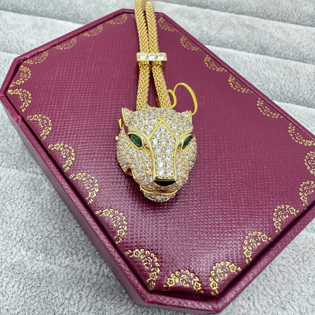 [Resenly Jewelry] フルストーン ビッグレオパードヘッド ネックレス