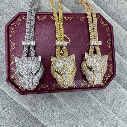 [Resenly Jewelry] フルストーン ビッグレオパードヘッド ネックレス