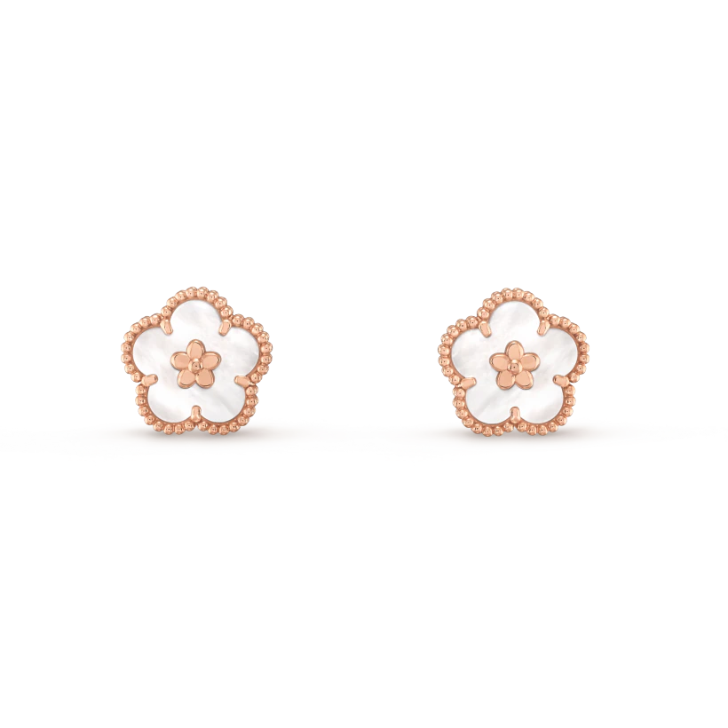 [Resenly Jewelry]ラッキー ピンクゴールド ホワイトMOPピアス