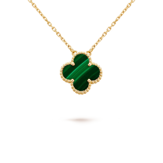 [Resenly Jewelry]CLOVER 15MM MALACHITE SINGLE FLOWER  NECKLACE