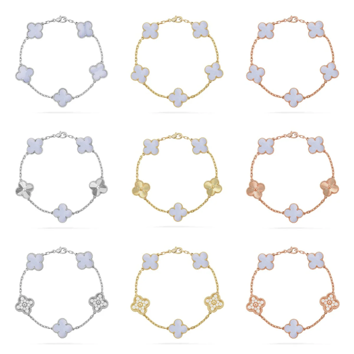 [Resenly Jewelry] クローバー 5モチーフ パープルカルセドニー ブレスレット コレクション