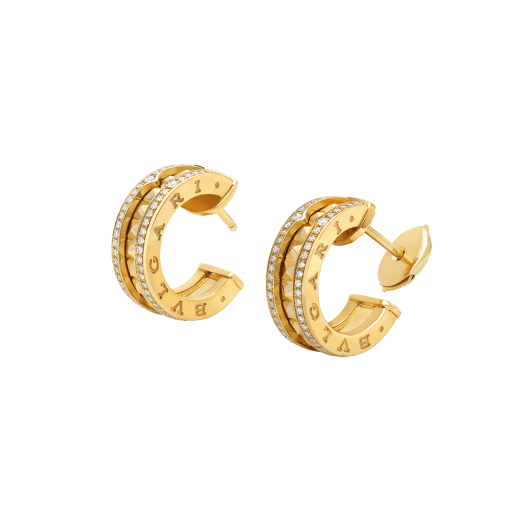 [Resenly Jewelry]ZERO 1 ROCK GOLD EARRINGS WITH STUDDED SPIRAL AND PAVED DIAMONDS