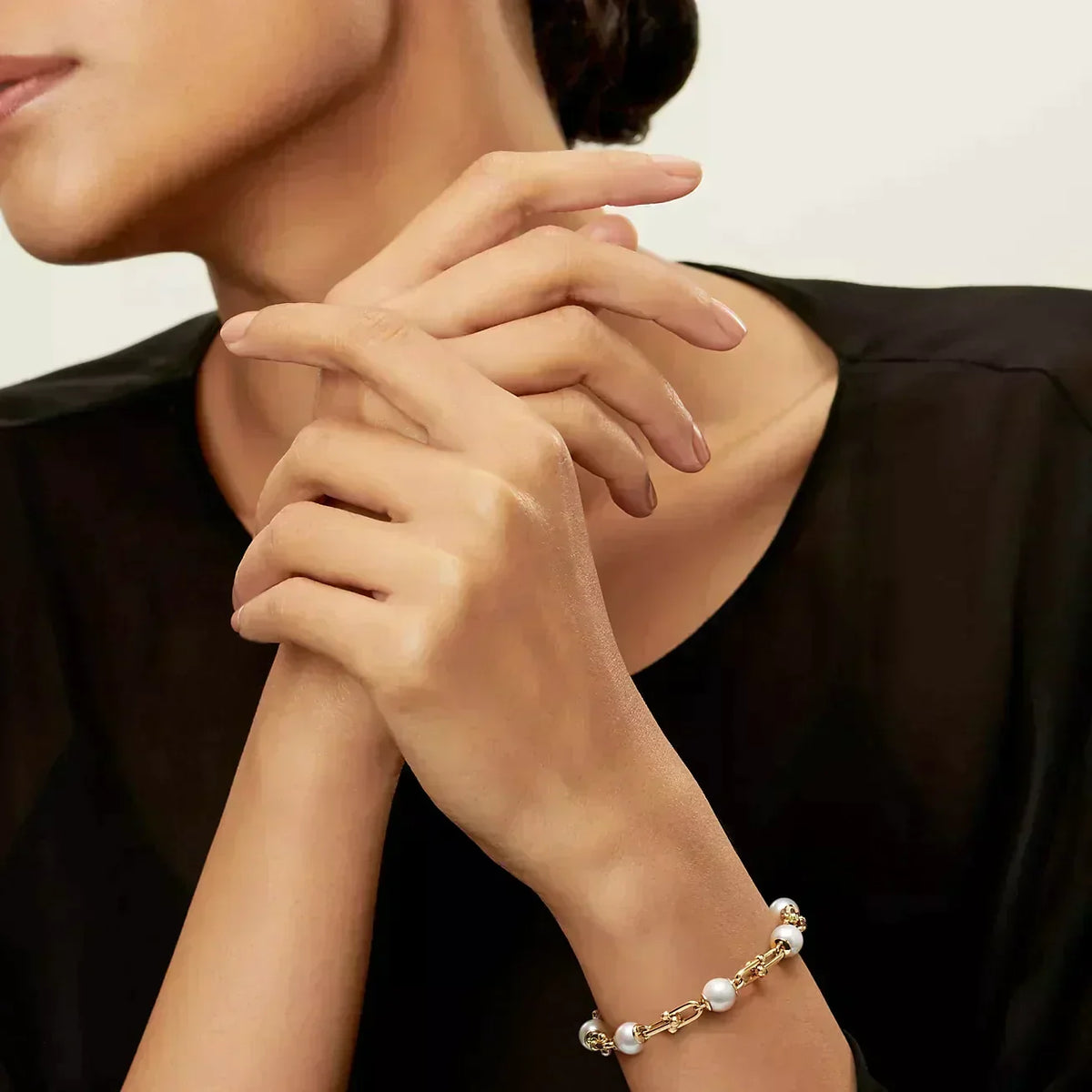 [Resenly Jewelry]LINK BRACELET GOLD WITH FRESHWATER PEARLS