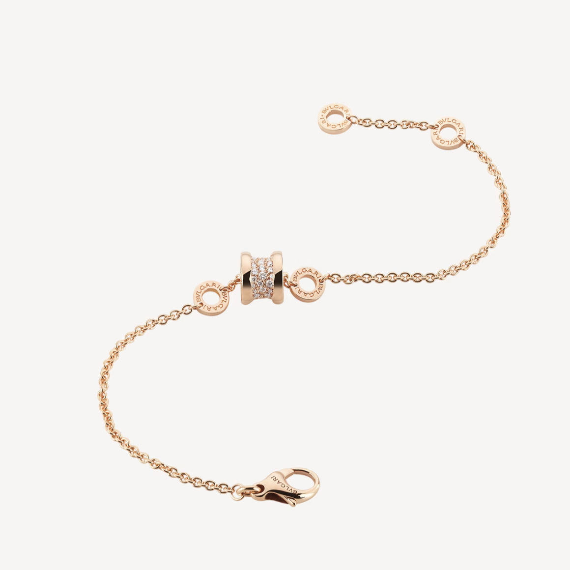 [Resenly Jewelry]ZERO 1 SOFT PINK GOLD WITH PAVED DIAMONDS ON THE SPIRAL BRACELET