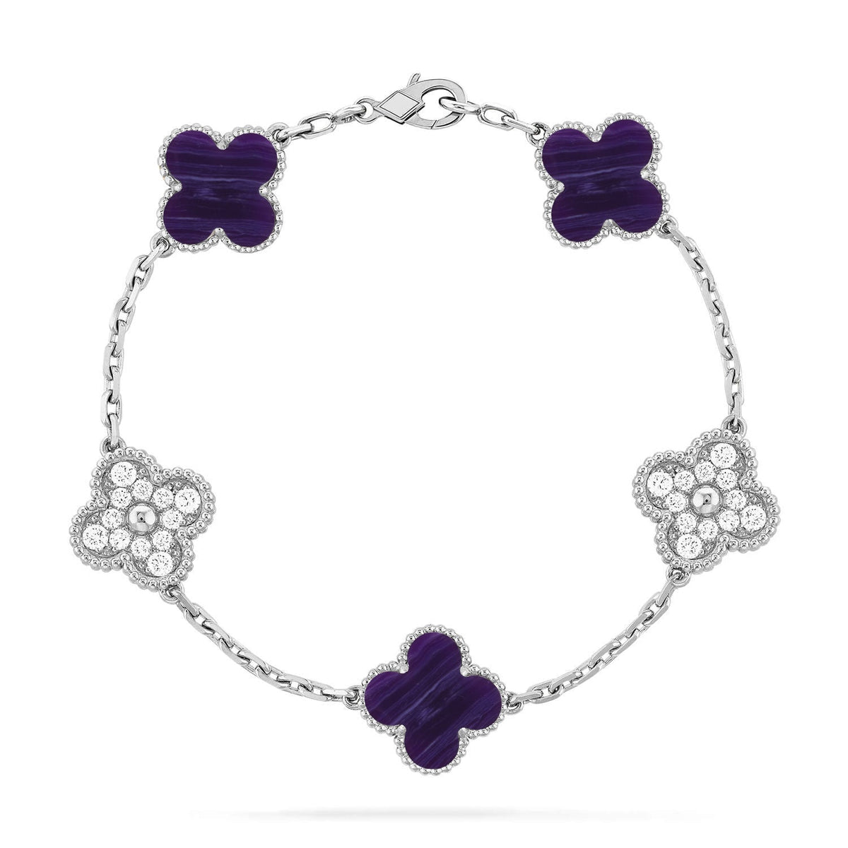 [Resenly Jewelry] クローバー 5モチーフ パープルストライプ ブレスレットコレクション
