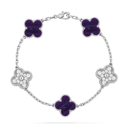 [Resenly Jewelry] クローバー 5モチーフ パープルストライプ ブレスレットコレクション