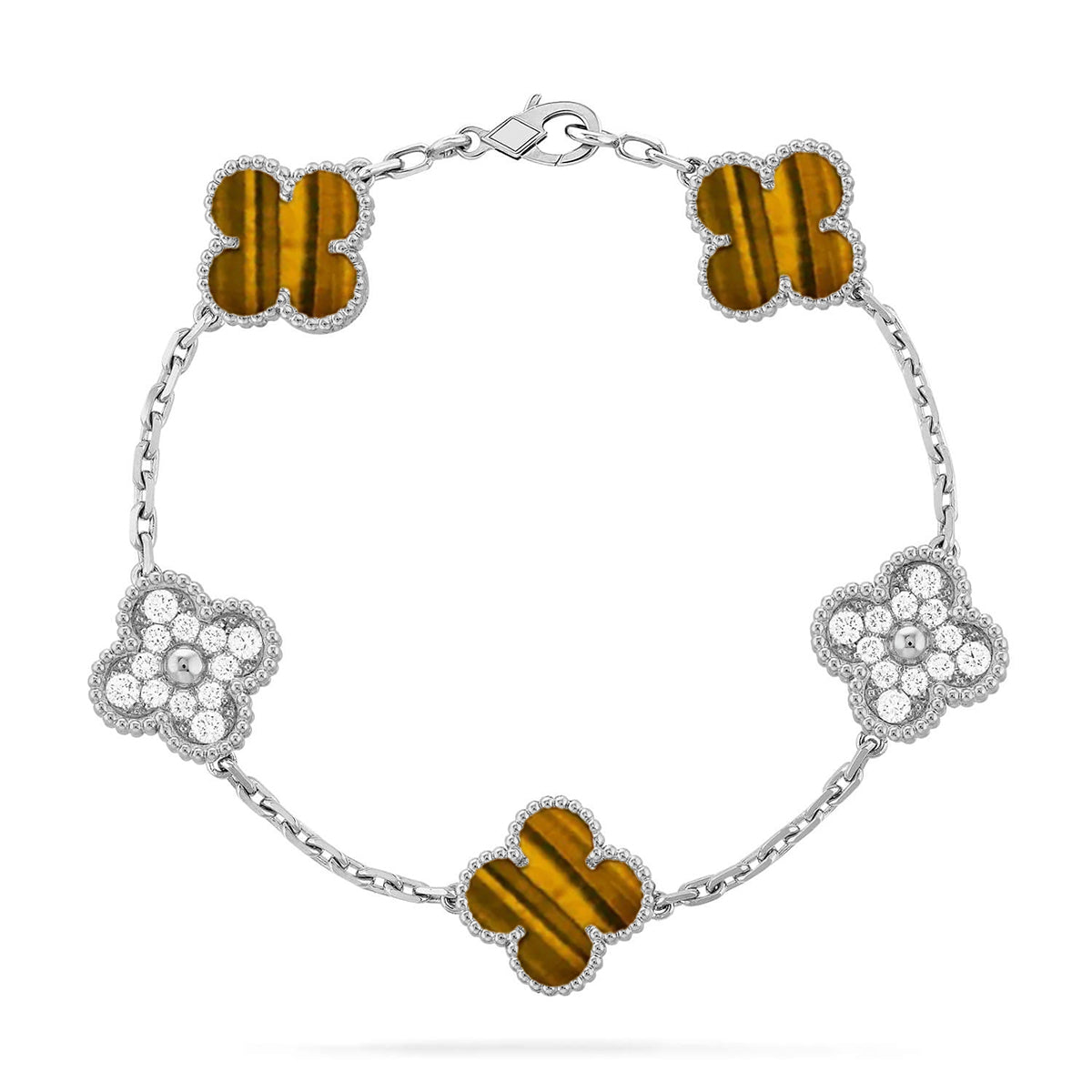 [Resenly Jewelry] クローバー 5モチーフ タイガーアイ ブレスレットコレクション