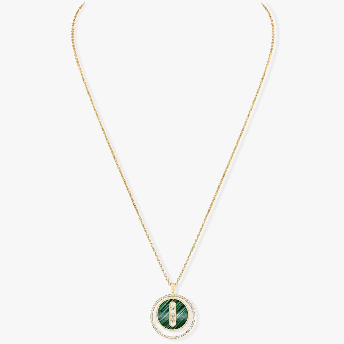 [Resenly Jewelry]LUCKY MOVE 3 DIAMOND MALACHITE GOLD DIAMOND NECKLACE