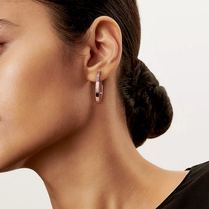 [Resenly Jewelry]LOCK MEDIUM PINK DIAMOND PINK GOLD EARRINGS