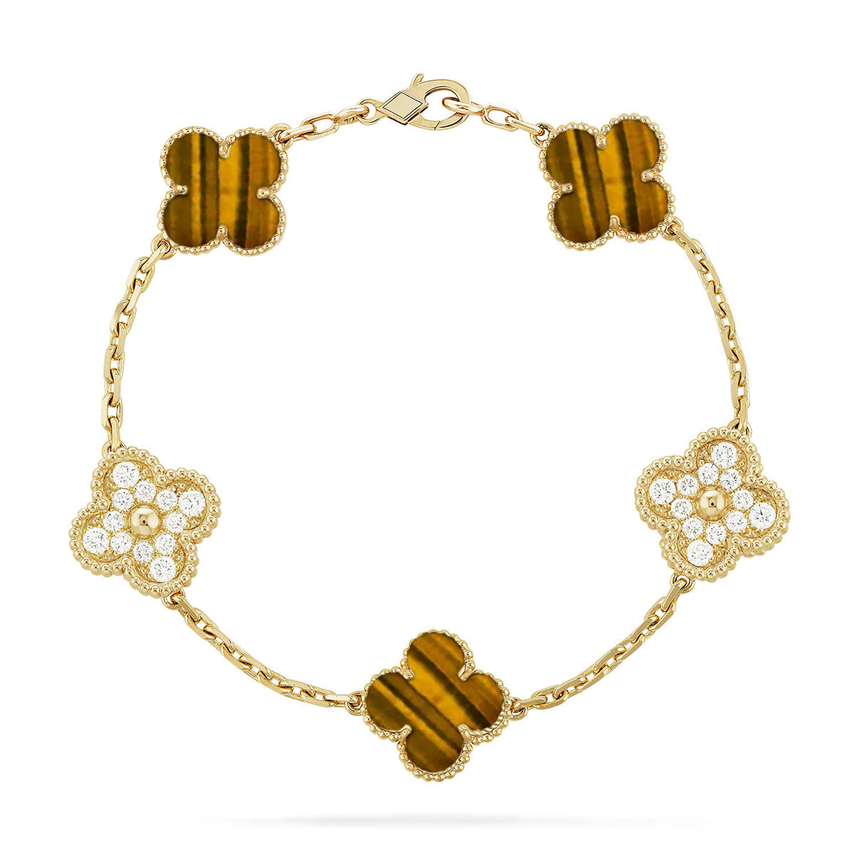 [Resenly Jewelry] クローバー 5モチーフ タイガーアイ ブレスレットコレクション