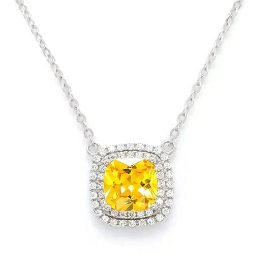 [Resenly Jewelry] スパークラー シトリン ジェムストーン ペンダントネックレス スターリングシルバー