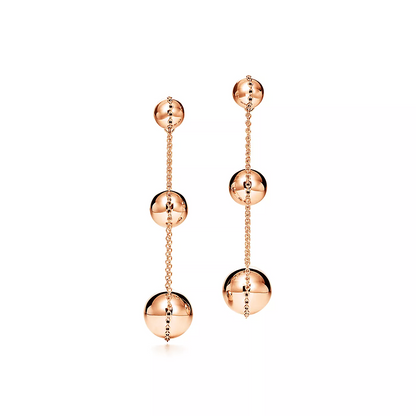 [Resenly Jewelry]TRIPLE DROP PINK GOLD EARRINGS