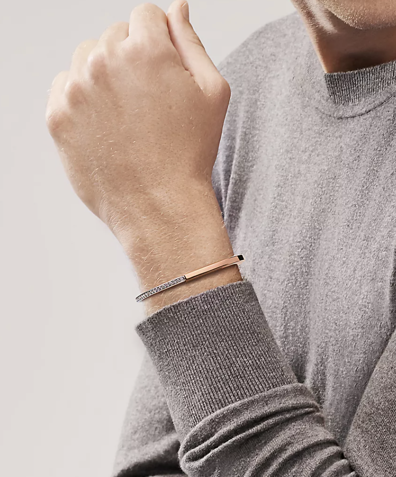 [Resenly Jewelry]LOCK BRACELET ROSE AND WHITE GOLD DIAMOND