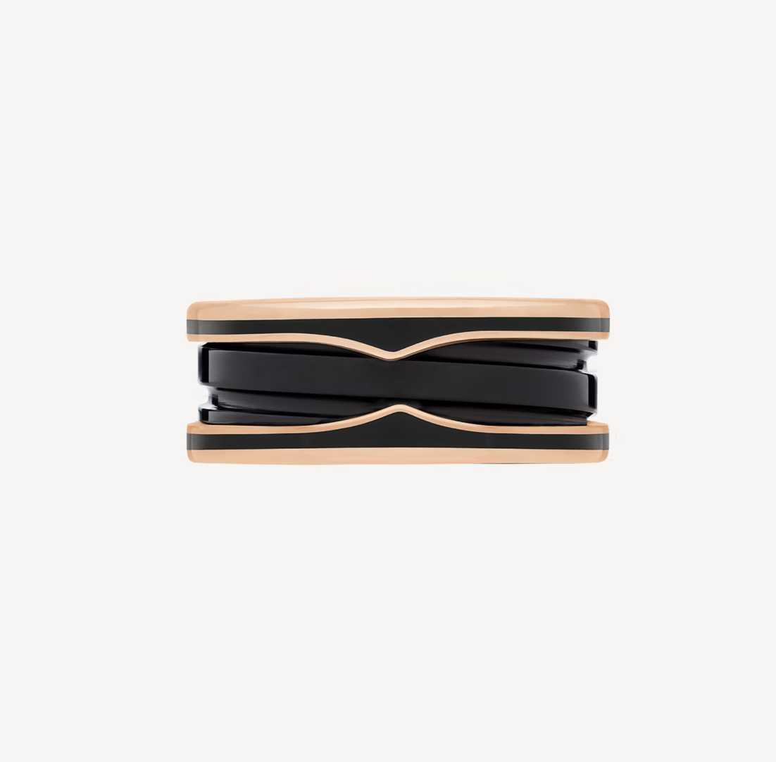 [Resenly Jewelry]ZERO 1 TWO-BAND WITH MATTE BLACK CERAMIC PINK GOLD RING