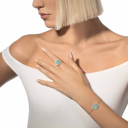 [Resenly Jewelry]LUCKY MOVE TURQUOISE PINK GOLD DIAMOND BRACELET(Adjustable)
