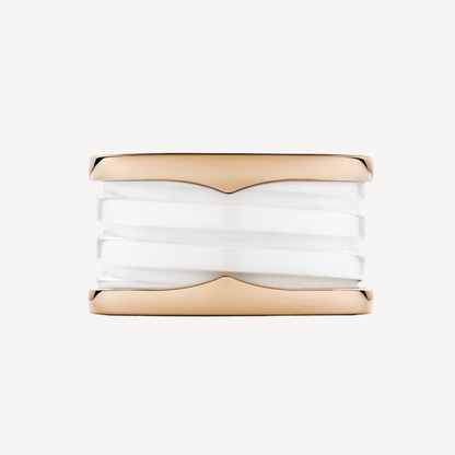 [Resenly Jewelry]ZERO 1 FOUR-BAND LOOPS AND WHITE CERAMIC SPIRAL PINK GOLD RING